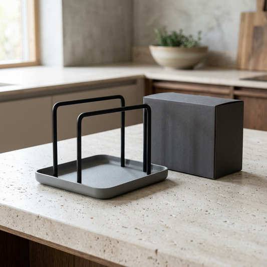 Graphite Arc black and grey napkin holder concept hero with plain carton