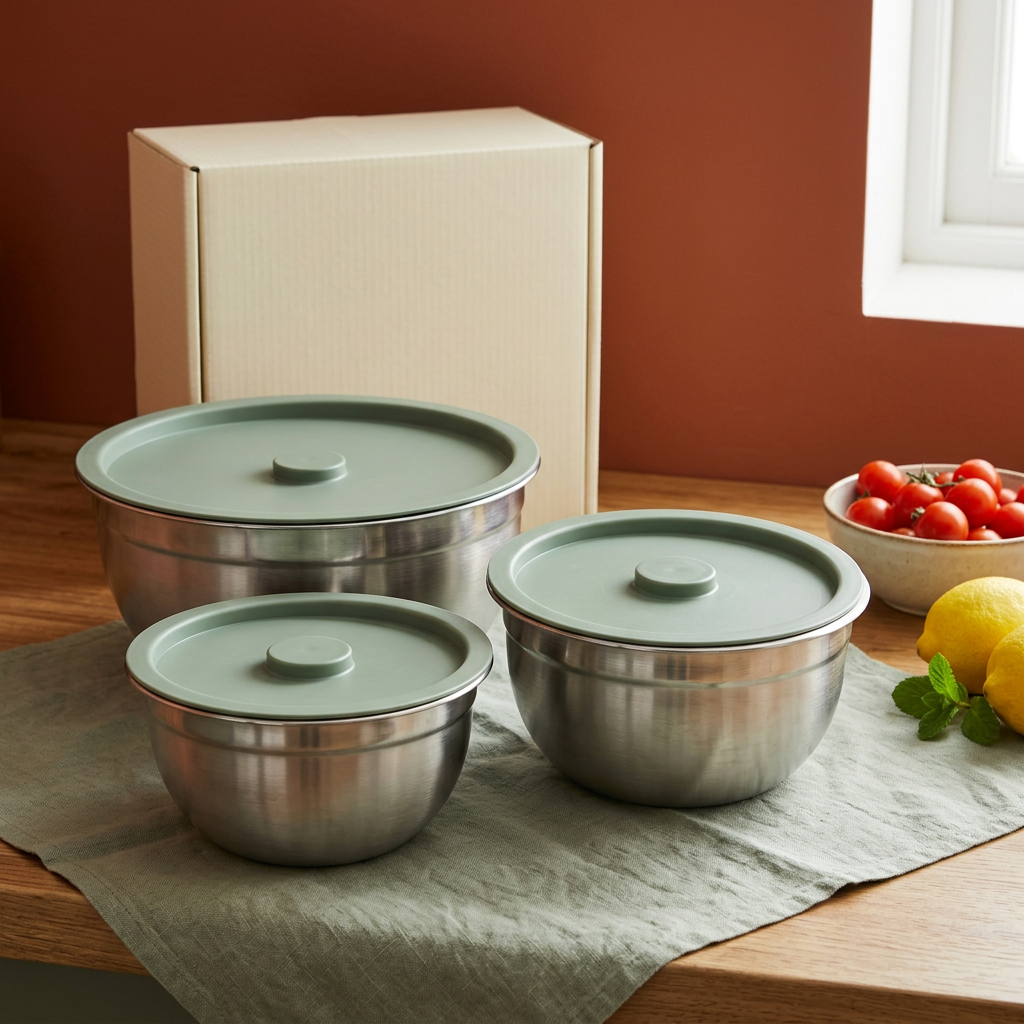 Stainless steel mixing bowl set concept, main view